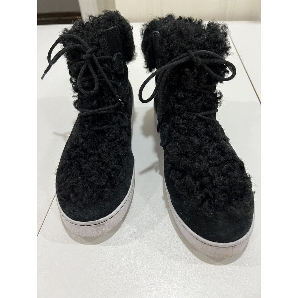 Vionic Oak Black Black  Sherpa Suede Lace Up Sneaker Ankle Boots Shoes Women's 8